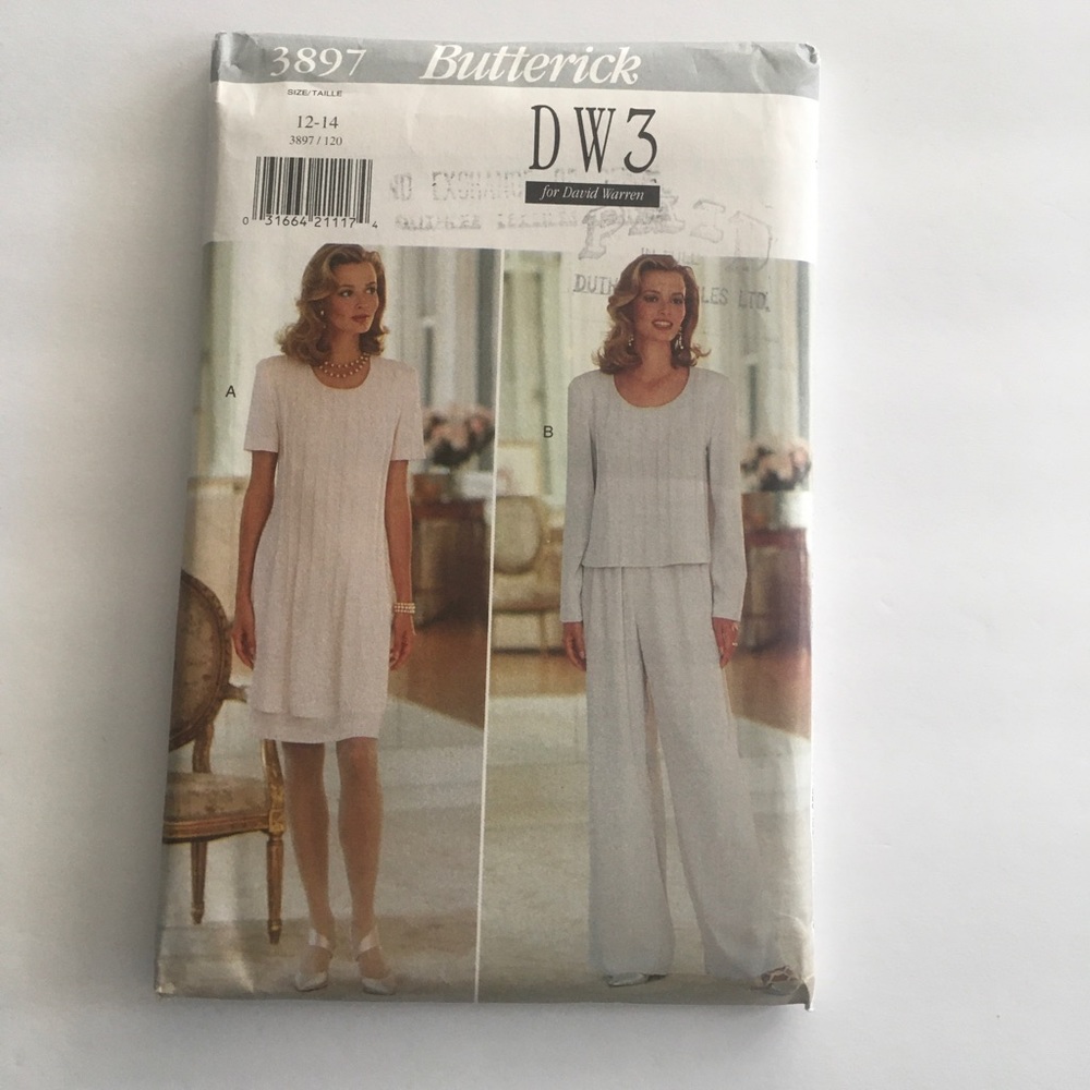 Butterick Sewing Pattern David Warren #3897 Size 12-14 $10/1 Patt $24/3 Patt